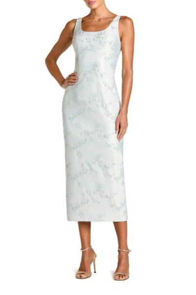 Mac Duggal Brocade Sleeveless Scoop Neck Midi Dress In Blue