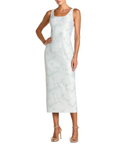 Mac Duggal Brocade Sleeveless Scoop Neck Midi Dress In White