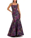 Mac Duggal Brocade Sleeveless Scoop Neck Trumpet Gown In Multi