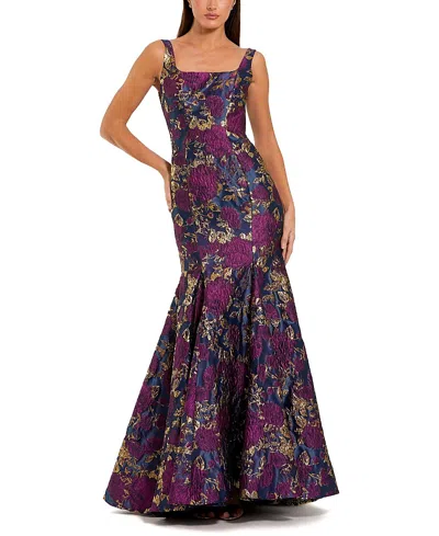 Mac Duggal Brocade Sleeveless Scoop Neck Trumpet Gown In Multi