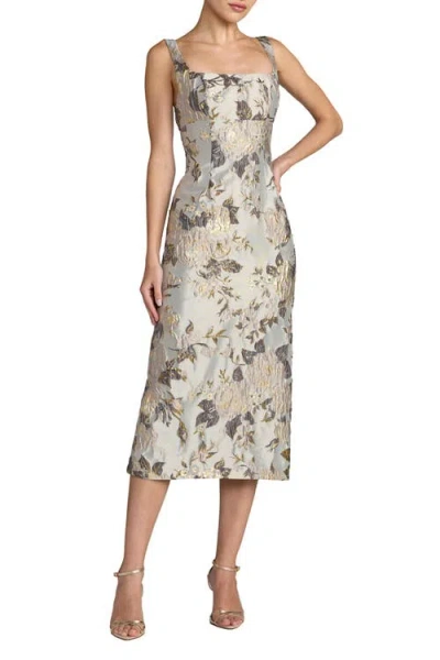 Mac Duggal Brocade Sleeveless Square Neck Midi Dress In Multi