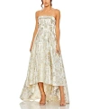 Mac Duggal Embroidered Strapless High Low Gown In White Gold
