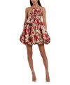 Mac Duggal Brocade Thin Strap Puff Mini Dress With Bow In Multi