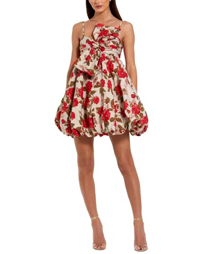 Mac Duggal Brocade Thin Strap Puff Mini Dress With Bow In White