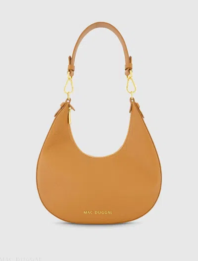 Mac Duggal Brown Grain Leather Hobo Bag With Gold Hardware In Toffee