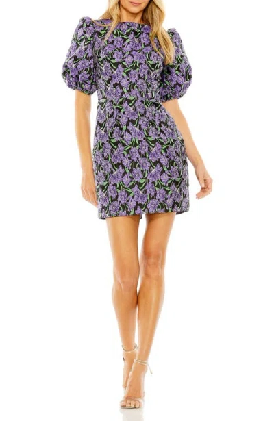 Mac Duggal Bubble Sleeve Brocade Mini Dress In Purple Multi