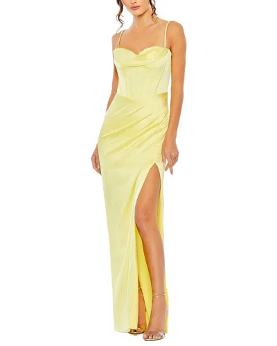 Mac Duggal Bustier Side Ruched Bodycon Gown In Yellow