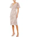 Mac Duggal Embellished Illusion Butterfly Sleeve Cocktail Dress In Pink