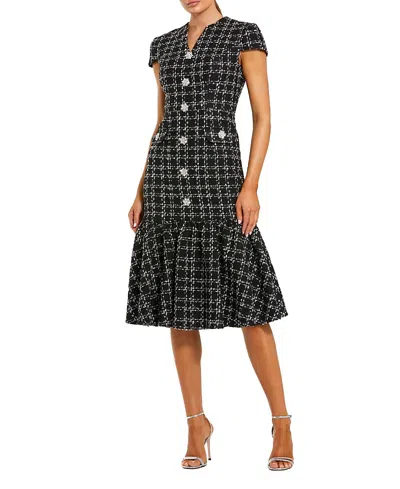 Mac Duggal Button Up Cap Sleeve Boucle A Line Midi Dress In Multi