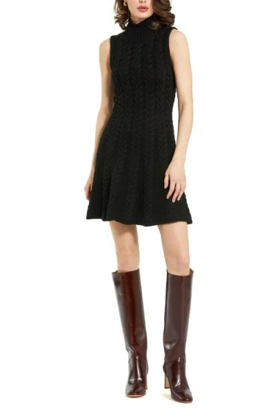 Mac Duggal Cable Knit Turtle Neck Sleeveless Mini Dress In Black