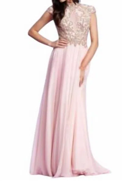 Mac Duggal Cap Sleeve Beaded Gown In Blush/gold In Multi