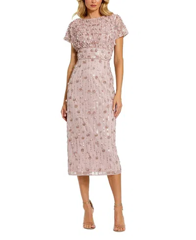 Mac Duggal Cap Sleeve Column Midi Dress With Floral Beading In Vintage Lilac