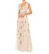 Mac Duggal Cap Sleeve Embellished Dress In Blush In Neutral