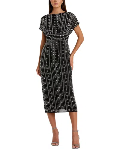Mac Duggal Beaded Empire Waist Column Midi Cocktail Dress In Black