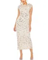 Mac Duggal 93806 Floral Beaded Formal Prom Midi Dress In Neutral