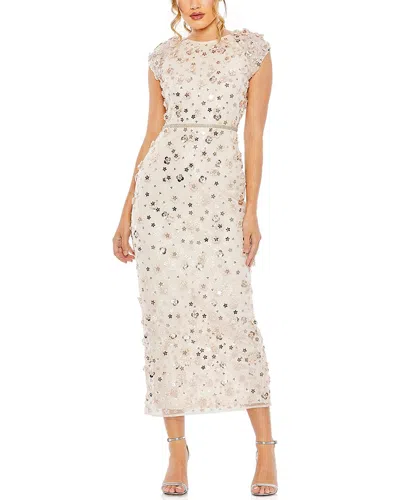 Mac Duggal Cap Sleeve Floral Applique Evening Gown In White