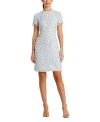 Mac Duggal Crystal Floral Button Detail Tweed Minidress In Blue Multi
