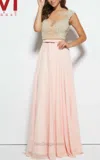 Mac Duggal Cap Sleeve Gown In Blush/ivory In Multi