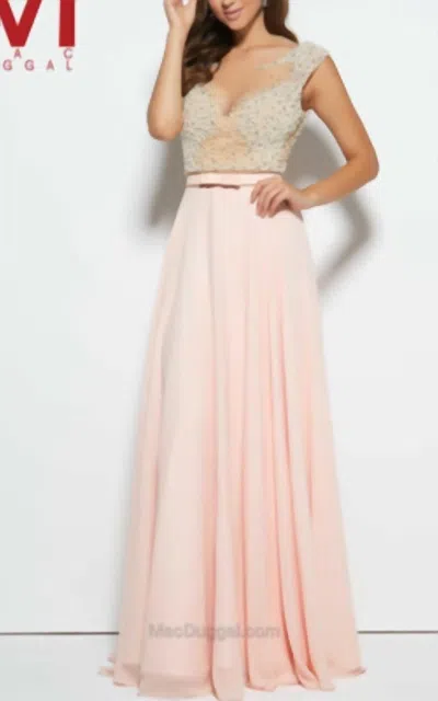Mac Duggal Cap Sleeve Gown In Blush/ivory In Multi