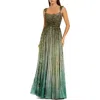 Mac Duggal Cap Sleeve Ombre Mesh Scoop Neck A Line Gown In Multi