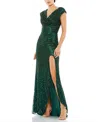 Mac Duggal Embellished Cap Sleeve Evening Gown In Green