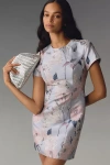 Mac Duggal Women's Short Sleeve Fitted Floral Mini Dress In Blue
