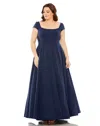 Mac Duggal Plus Cap Sleeve Square Neck Ball Gown In Multi