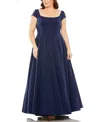 Mac Duggal Plus Cap Sleeve Square Neck Ball Gown In Midnight