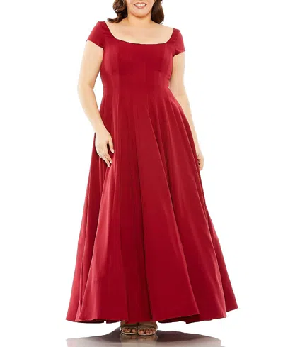 Mac Duggal Cap Sleeve Square Neck Ball Plus Size Gown In Pink