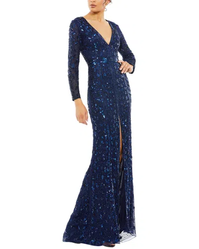 Mac Duggal Center Slit Formal Dress In Blue