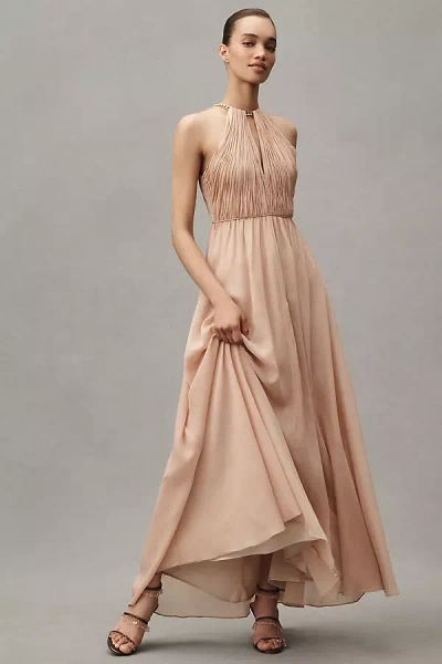 Mac Duggal Chain Halter Keyhole-cutout A-line Maxi Dress In Neutral