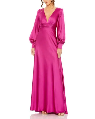 MAC DUGGAL MAC DUGGAL CHARMEUSE BISHOP SLEEVE V-NECK GOWN