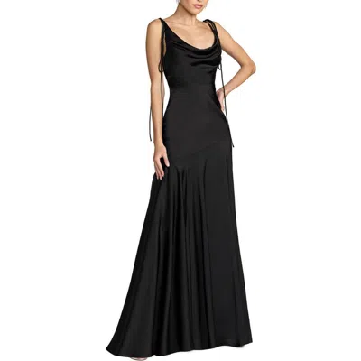 Mac Duggal Charmeuse Cowl Gown With Bow Straps In Black