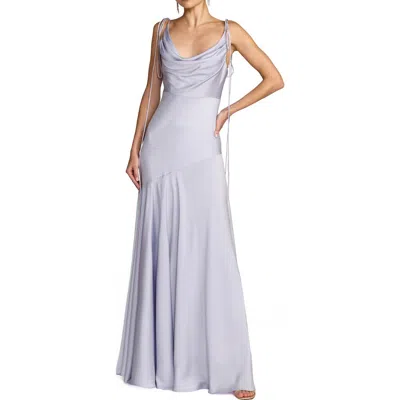 Mac Duggal Charmeuse Cowl Gown With Bow Straps In Blue