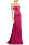 Mac Duggal Charmeuse Crystal Encrusted Strap Trumpet Gown In Pink