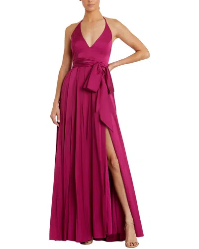 Mac Duggal Charmeuse Halter Strap Soft Tie Waist Gown In Burgundy