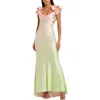 Mac Duggal Charmeuse Ombre Gown With Ruffle Straps And Crossover Bodice