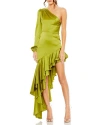 Mac Duggal Charmeuse One Sleeve Ruffled Asymmetrical Gown