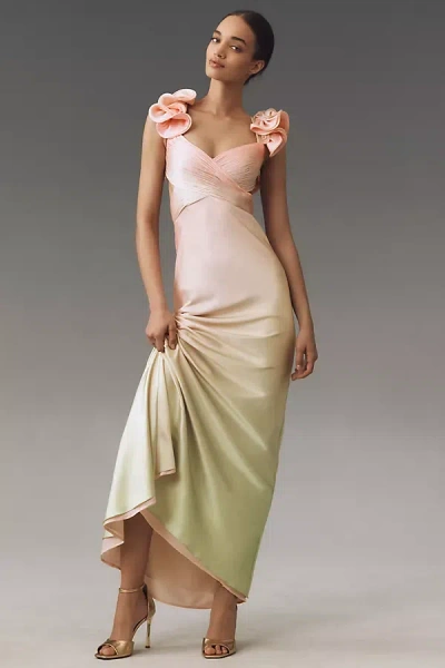 Mac Duggal Charmeuse Ruffle-strap Maxi Dress In Pink