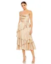 Mac Duggal Charmeuse Ruffle Tiered Spaghetti Strap Dress In Nude