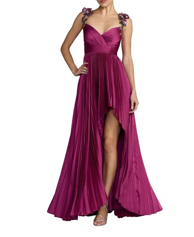 Mac Duggal Sleeveless Front Slit Charmeuse Beaded Detail Gown In Purple