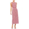 Mac Duggal Chic Geometric High Neck Sequin Midi Dress In Pink