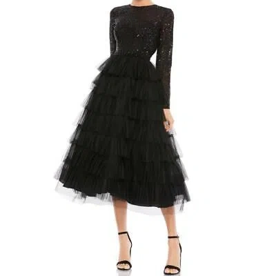 Pre-owned Mac Duggal Chic Tulle Formal Wedding Cocktail Tea Length Dress • Size 10 In Black