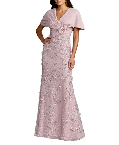Mac Duggal Chiffon Faux Wrap Dress Beaded Skirt Column Gown In Pink