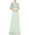 Mac Duggal Chiffon Gown With Fully Beaded Top In Green