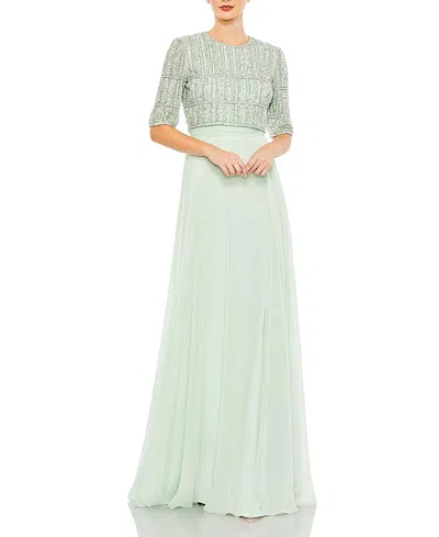 Mac Duggal Chiffon Gown With Fully Beaded Top In Green