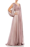 Mac Duggal Whimsical Chiffon Evening Gown In Mocha