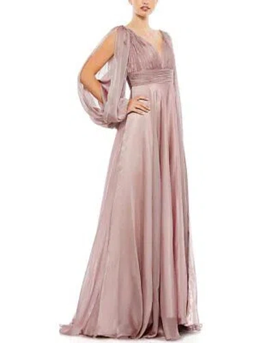 Pre-owned Mac Duggal Chiffon Open Sleeve A-line Gown Women's In Brown
