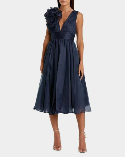 Mac Duggal Sleeveless Chiffon A-line Tea Length Cocktail Dress In Midnight In Neutral