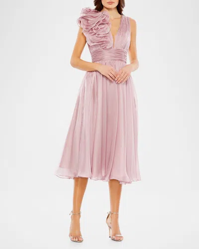 Mac Duggal Sleeveless Chiffon A-line Tea Length Cocktail Dress In Neutral